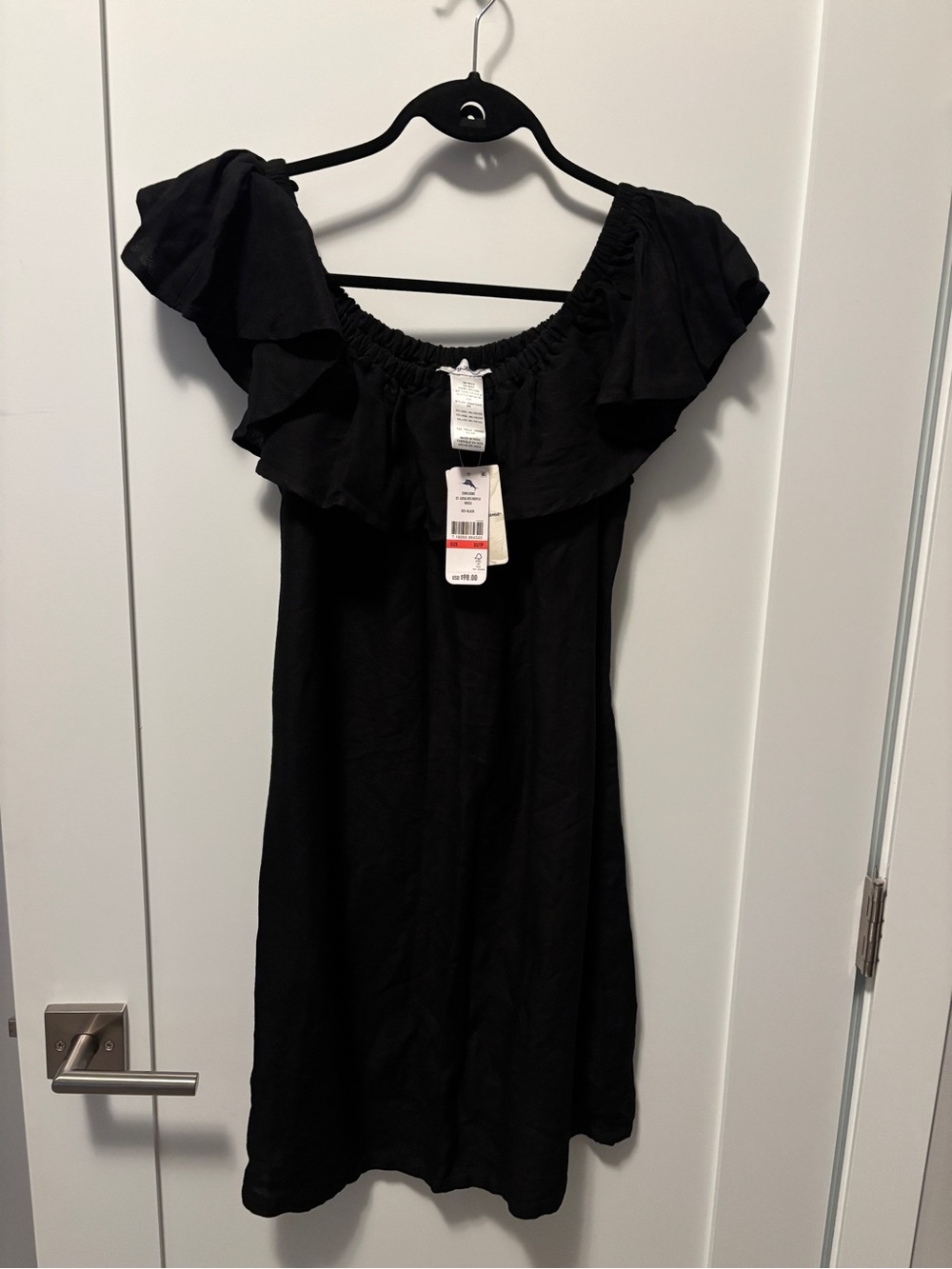 Tommy Bahama Black Off-Shoulder Ruffle Dress